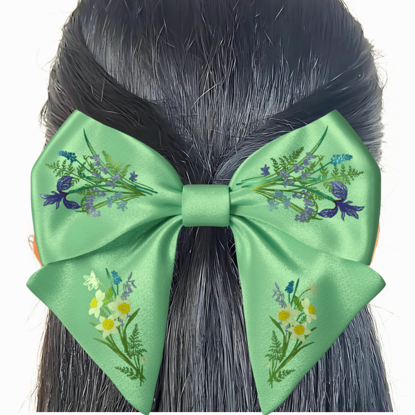 Green Bow hair clip. Floral collection