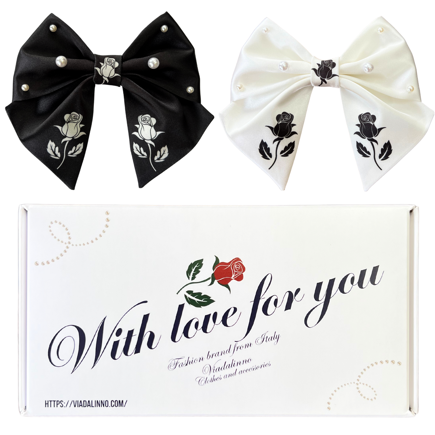 Hair bows Black & White Satin Set