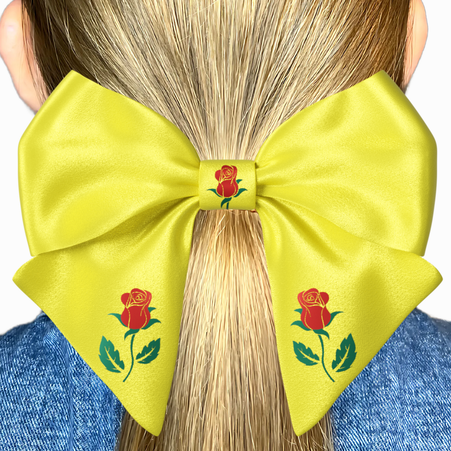 Yellow Hair Bow clip with Roses and Pearls