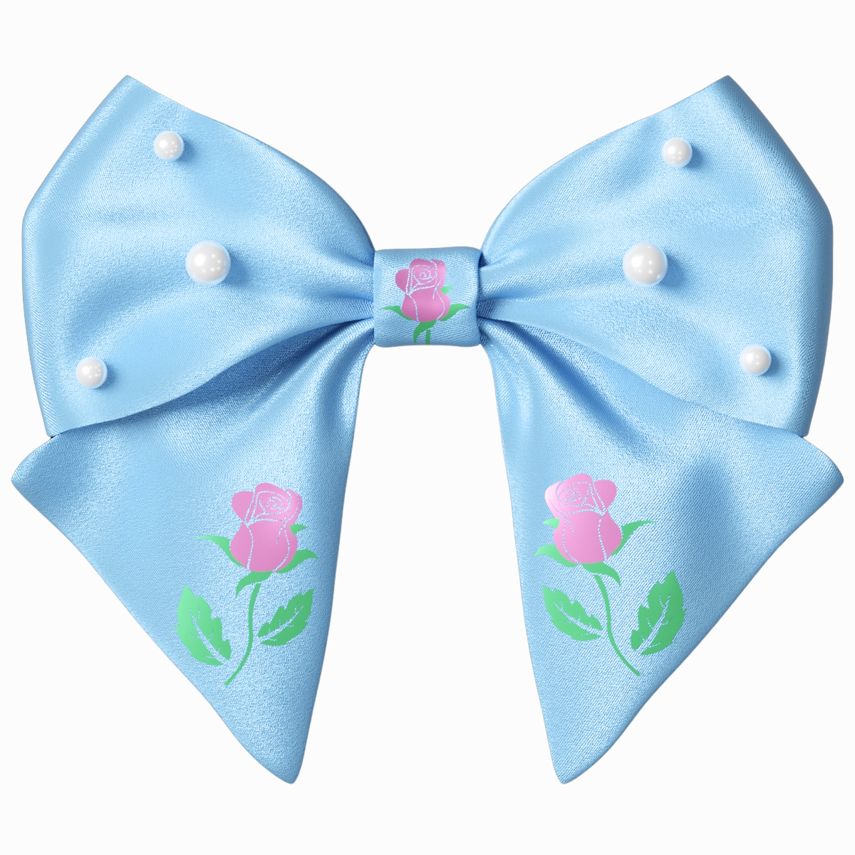 Blue Hair Bow clip with Roses and Pearls