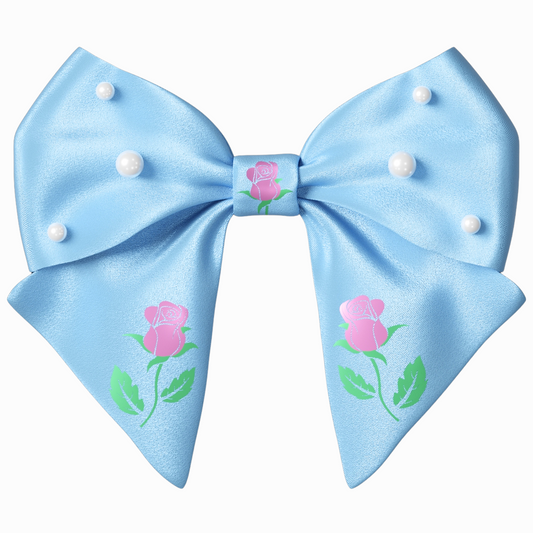 Blue Hair Bow clip with Roses and Pearls