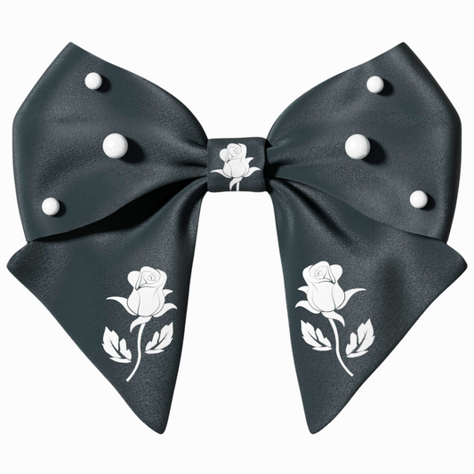 Black Hair Bow clip with Roses and Pearls