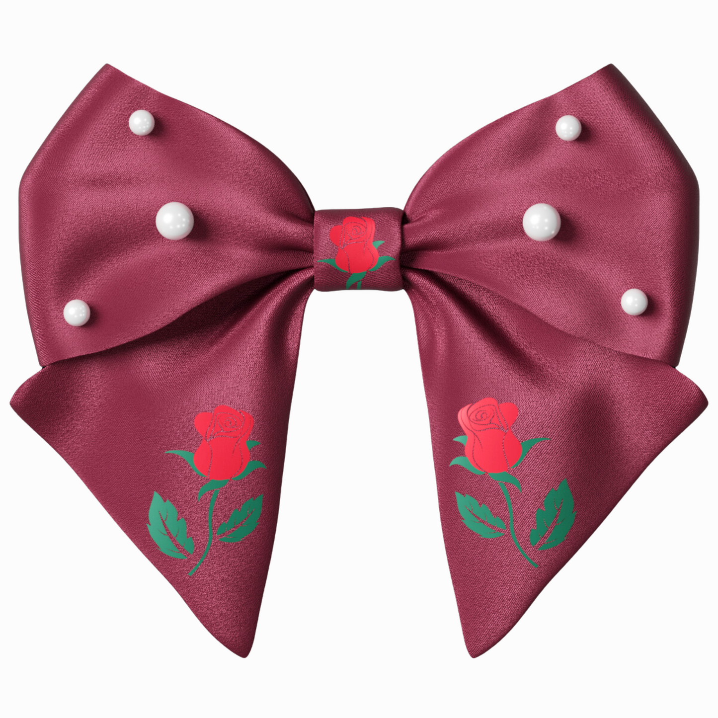 Reddish brown Hair Bow clip with Roses and Pearls