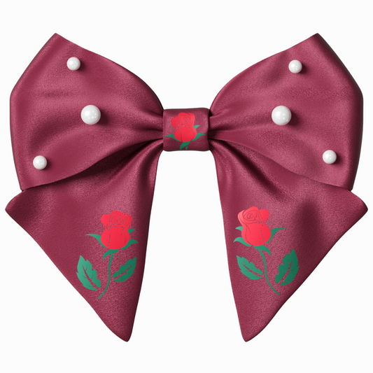 Reddish brown Hair Bow clip with Roses and Pearls