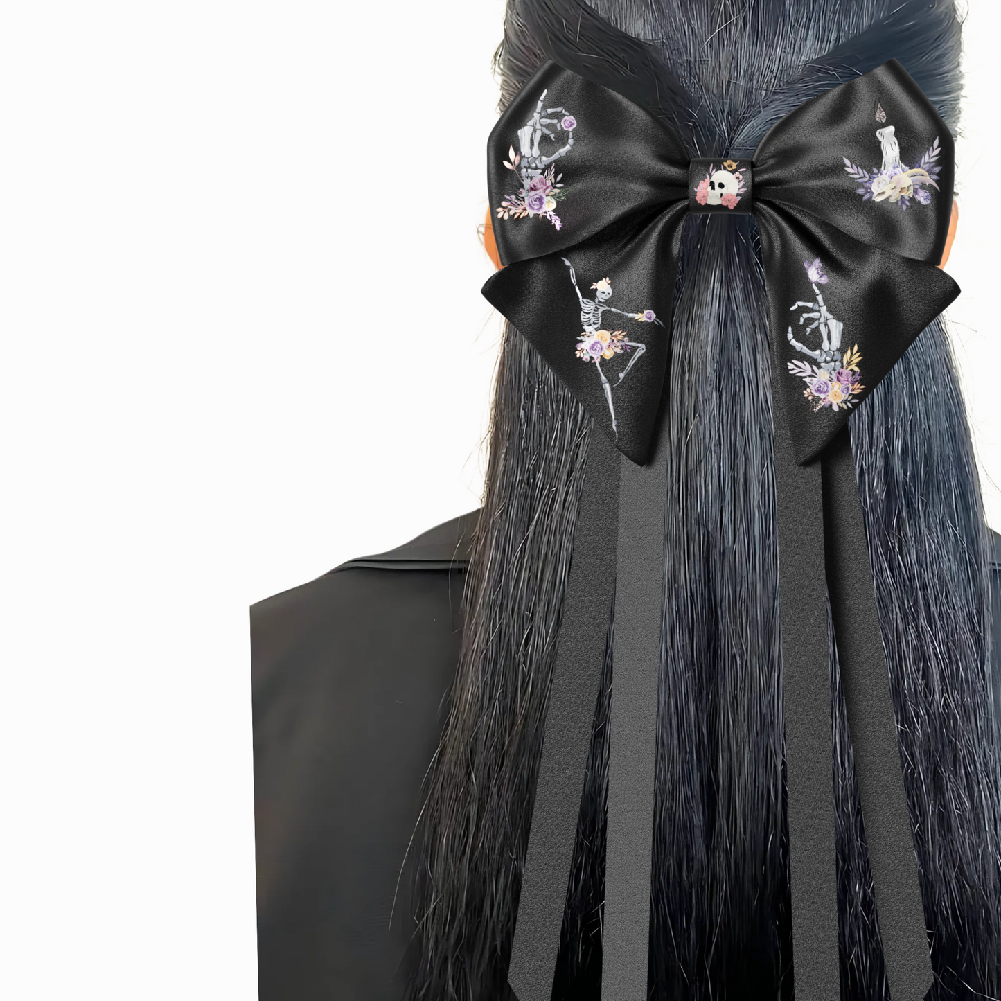 Bows hair clips ribbons 2pcs set. EMO Gothic style Emogirl Goth