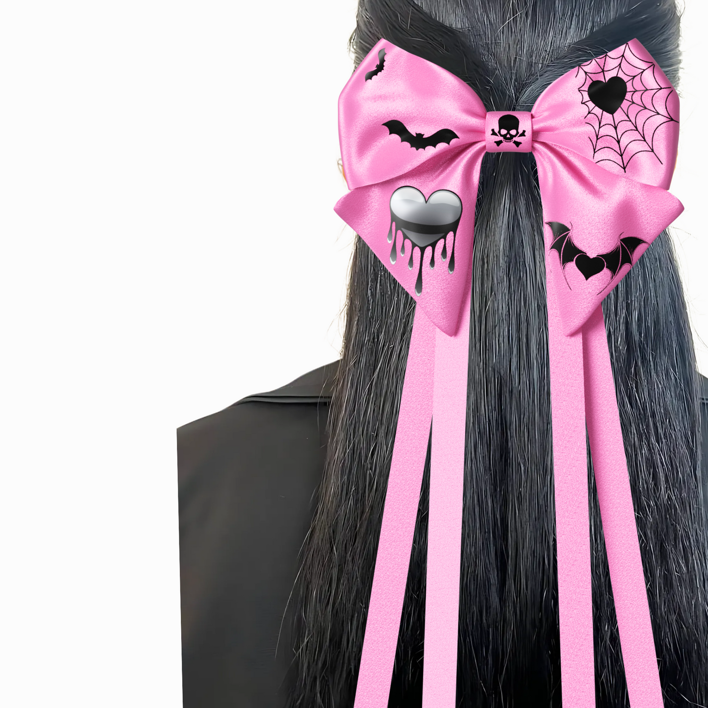 Bows hair clips ribbons 2pcs set. EMO Gothic style Emogirl Goth