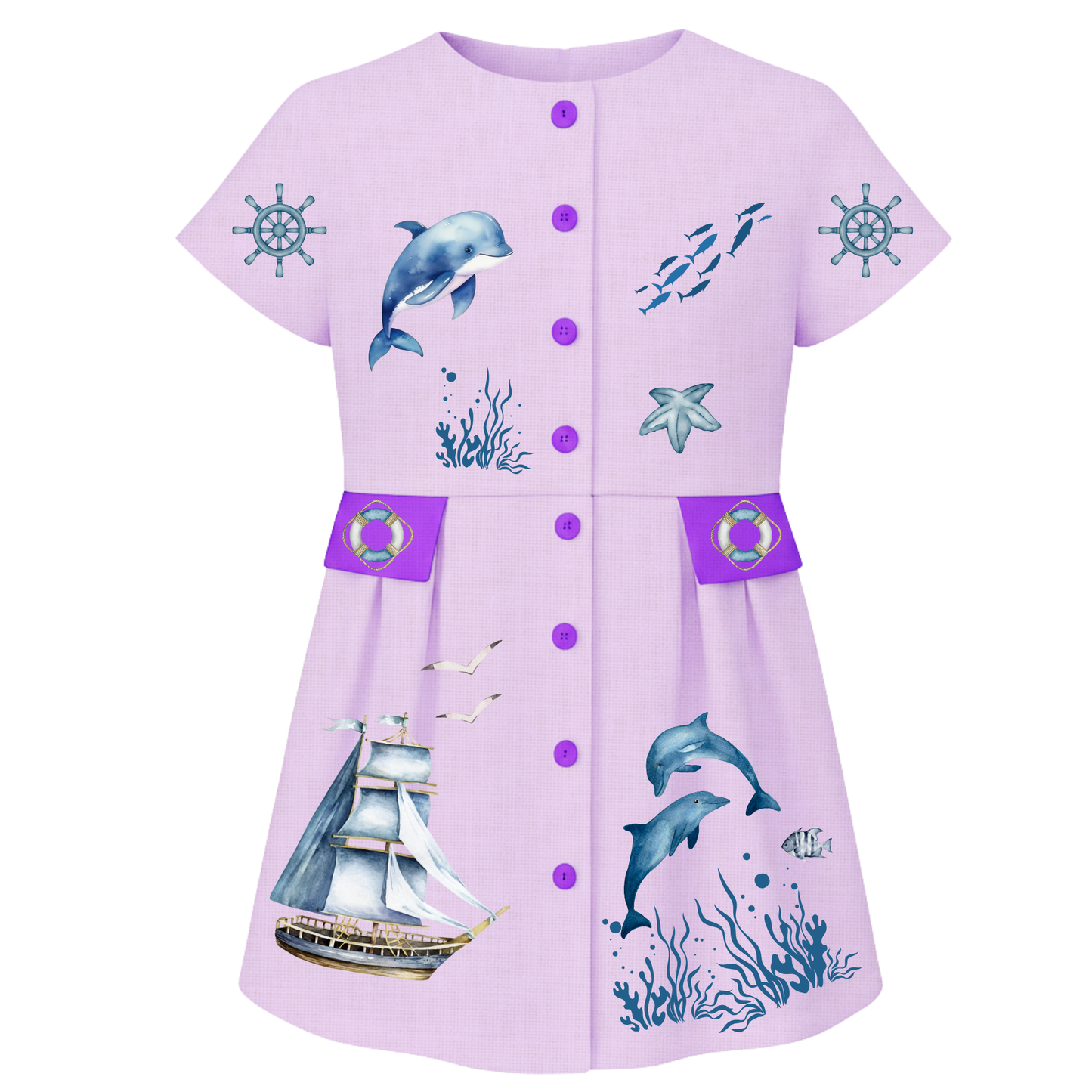 Abito in lino bambina VIADALINNO — stile marino con ricami