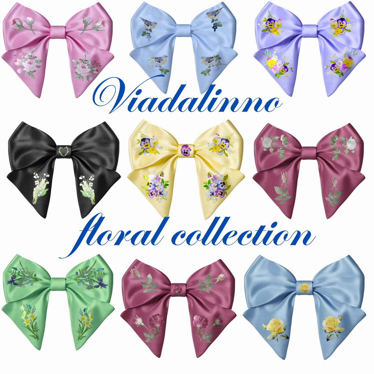 Black Bow hair clip. Floral collection