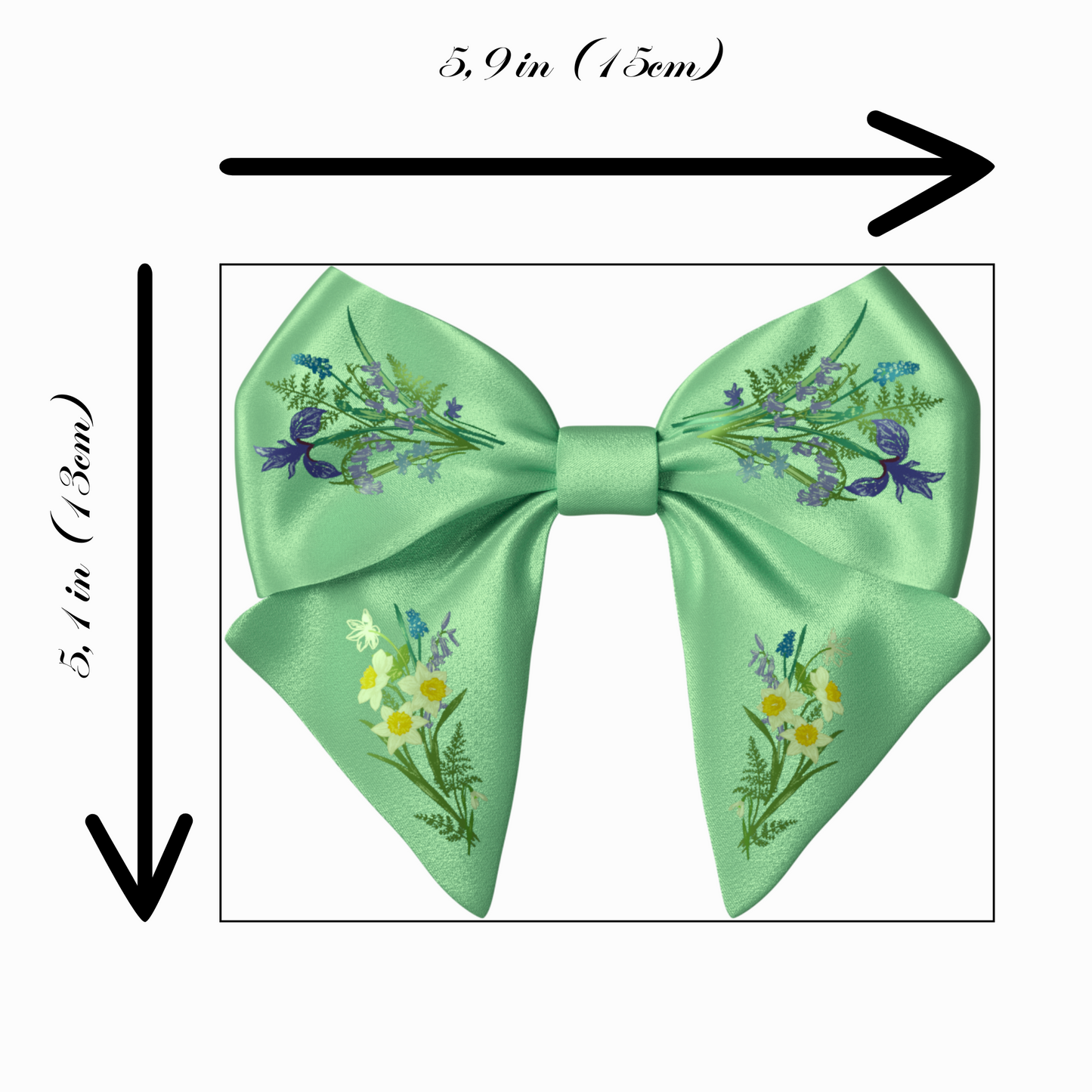 Green Bow hair clip. Floral collection