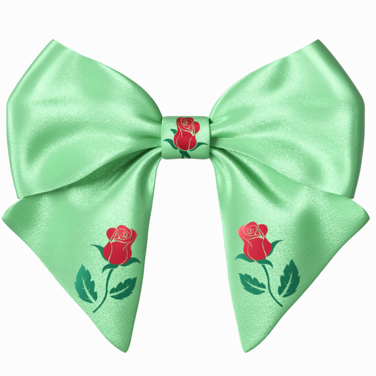 Green Hair Bow clip with Roses and Pearls
