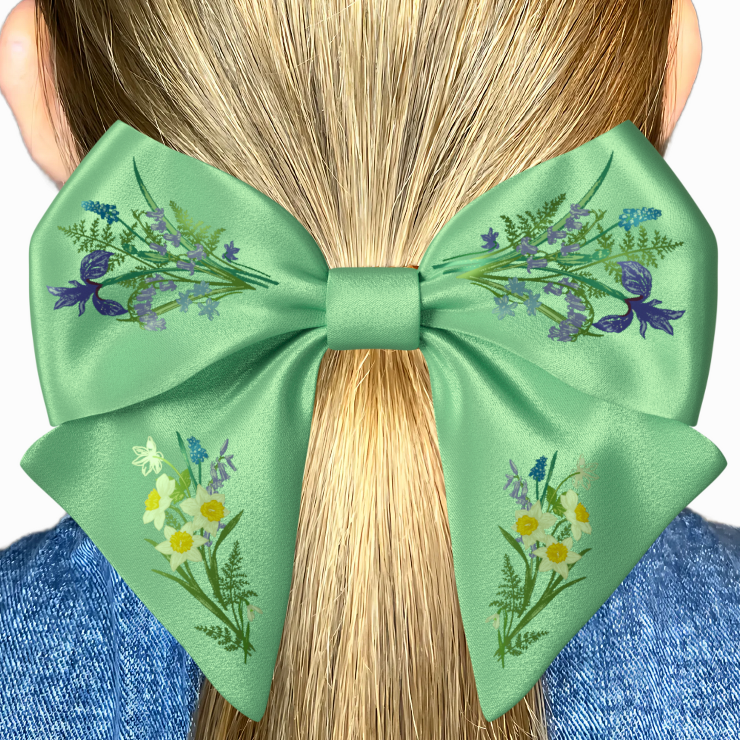 Green Bow hair clip. Floral collection