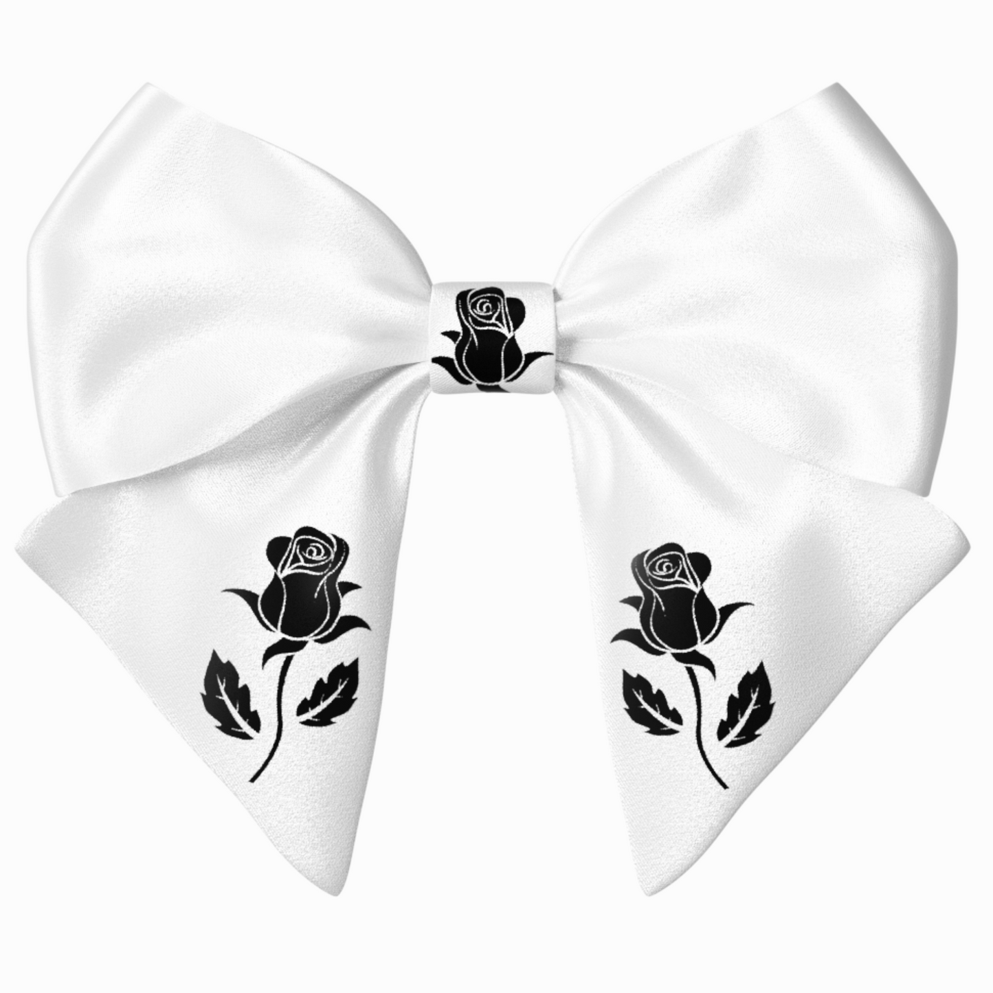 White Hair Bow clip with Roses and Pearls