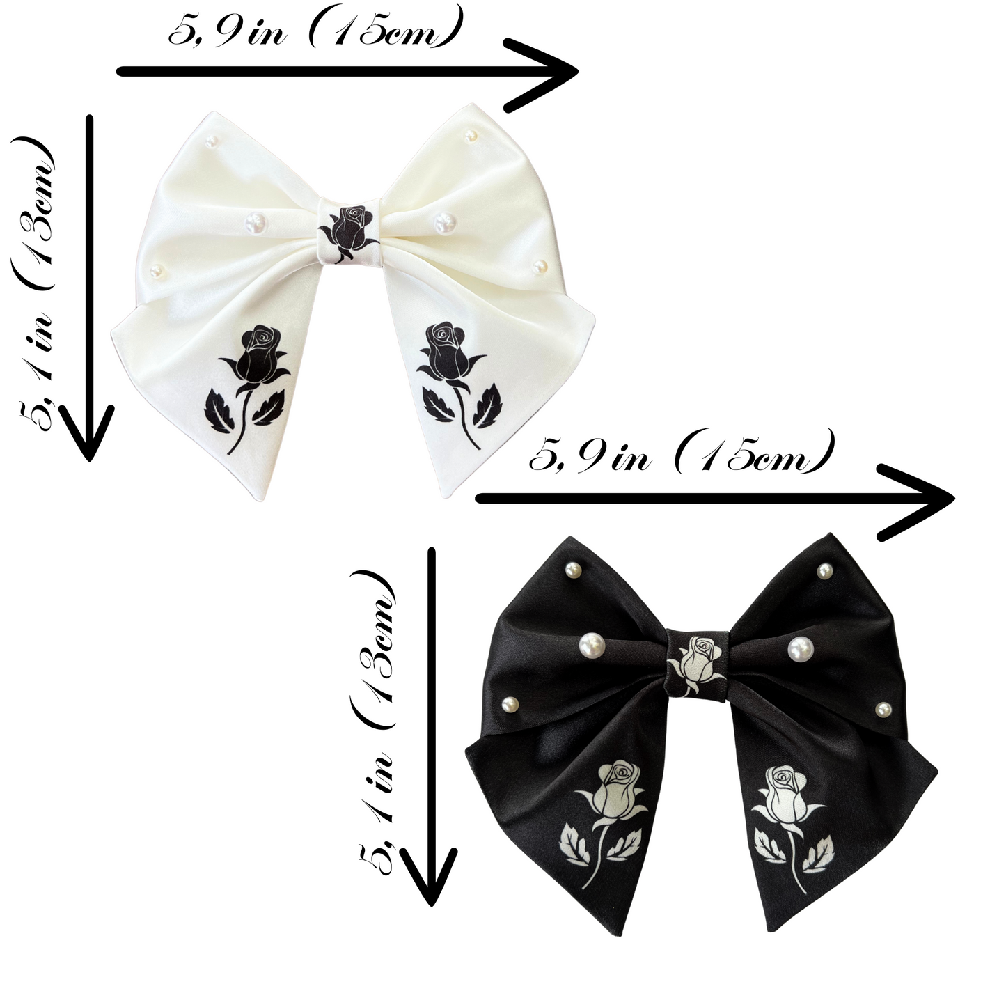 Hair bows Black & White Satin Set