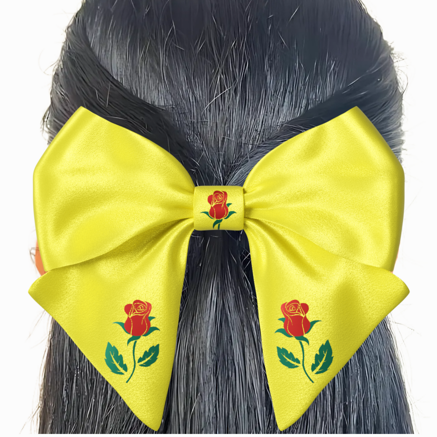 Yellow Hair Bow clip with Roses and Pearls
