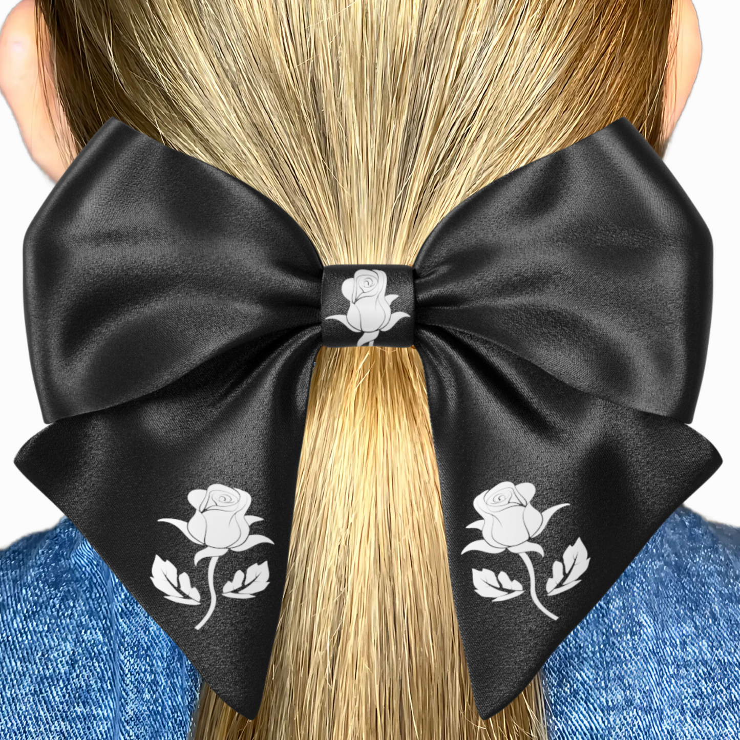 Black Hair Bow clip with Roses and Pearls