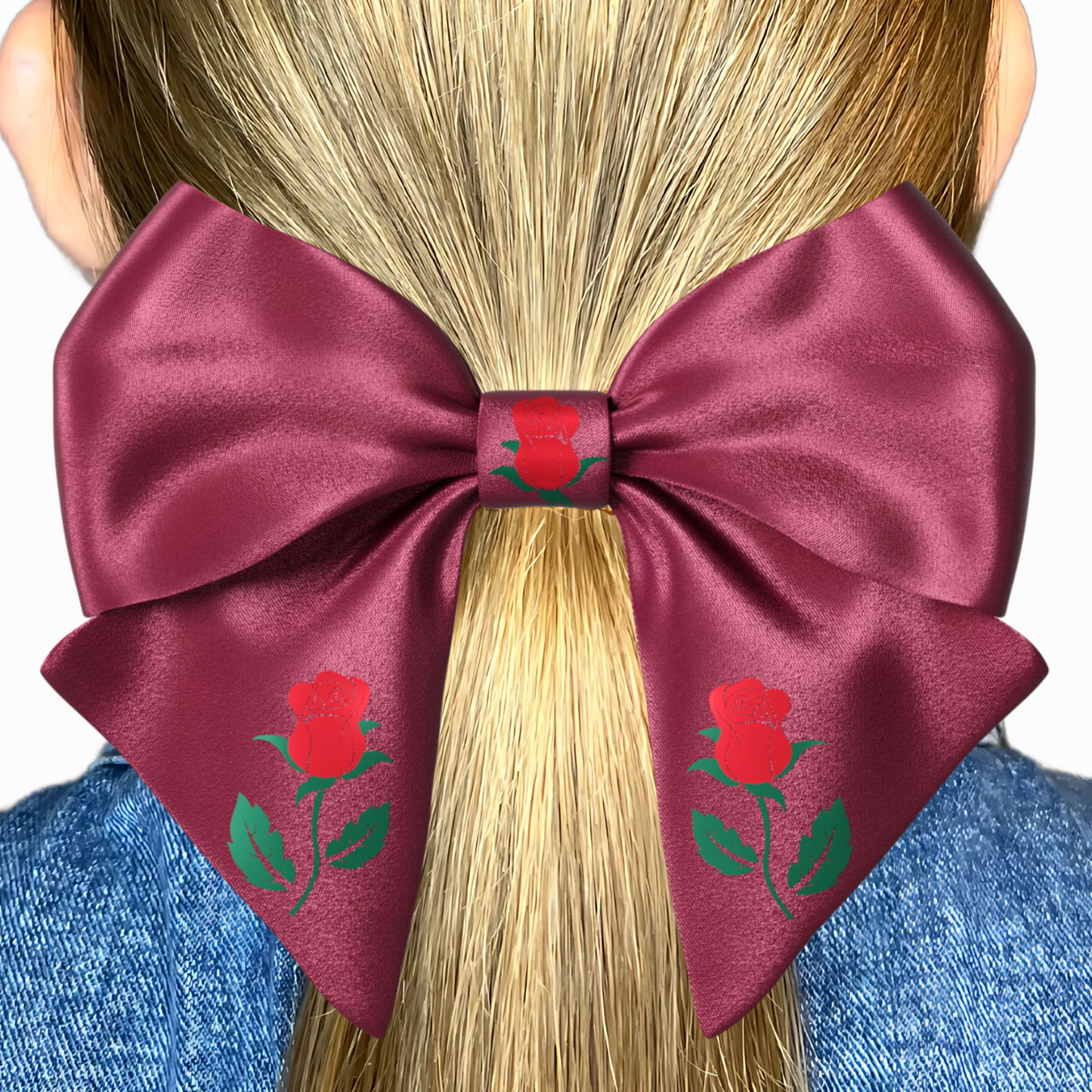 Reddish brown Hair Bow clip with Roses and Pearls