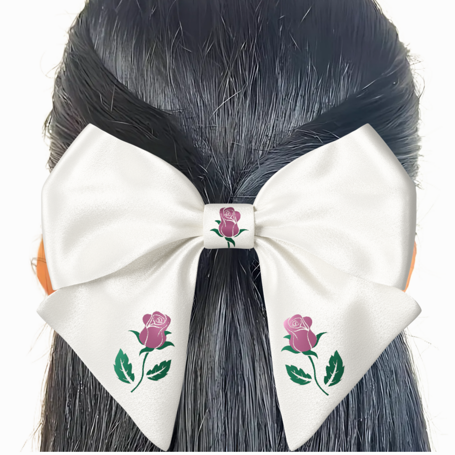 White Hair Bow clip with Roses and Pearls
