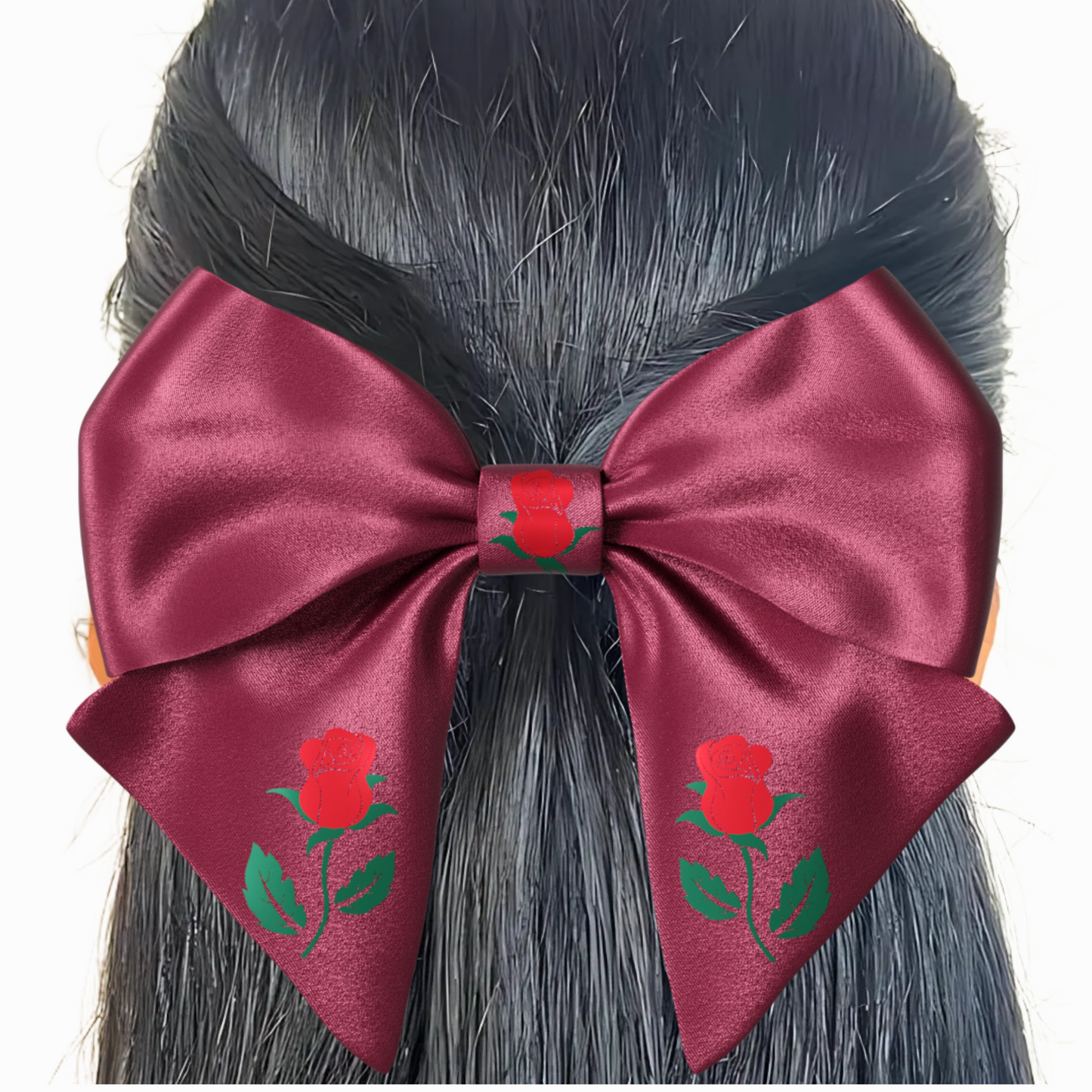 Reddish brown Hair Bow clip with Roses and Pearls