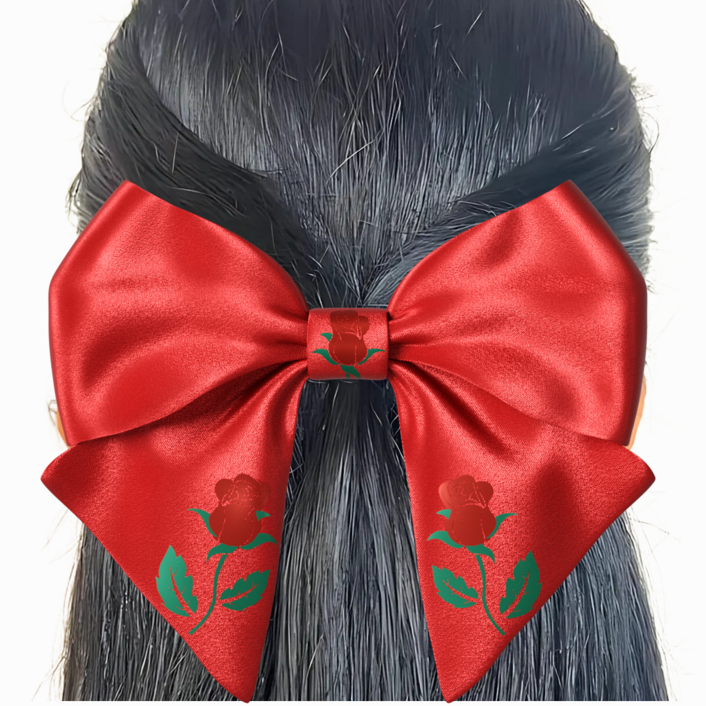 Red Hair Bow clip with Roses and Pearls