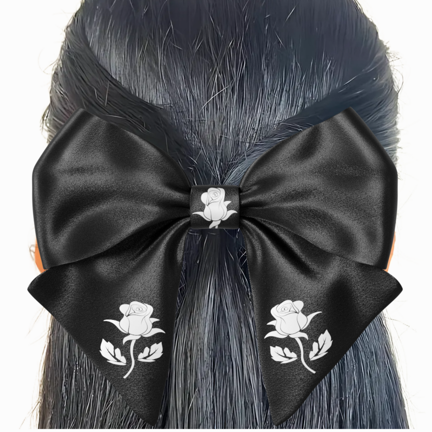 Black Hair Bow clip with Roses and Pearls