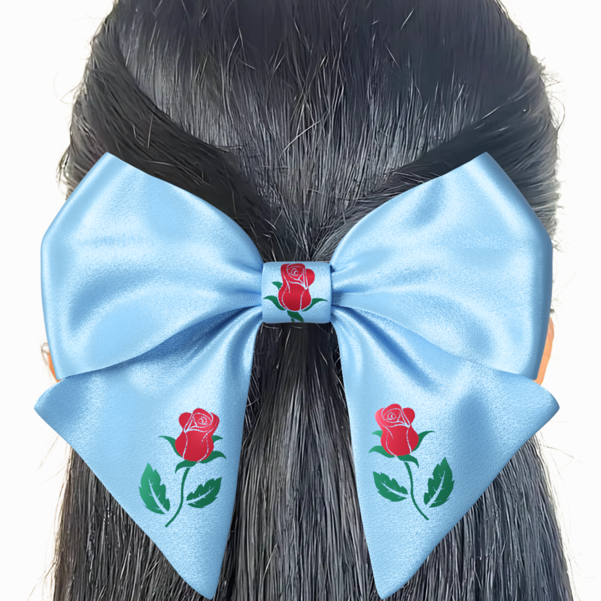 Blue Hair Bow clip with Roses and Pearls