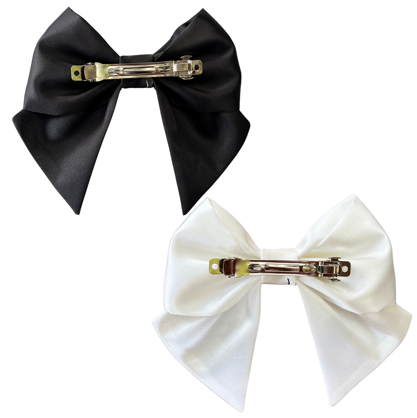 Hair bows Black & White Satin Set