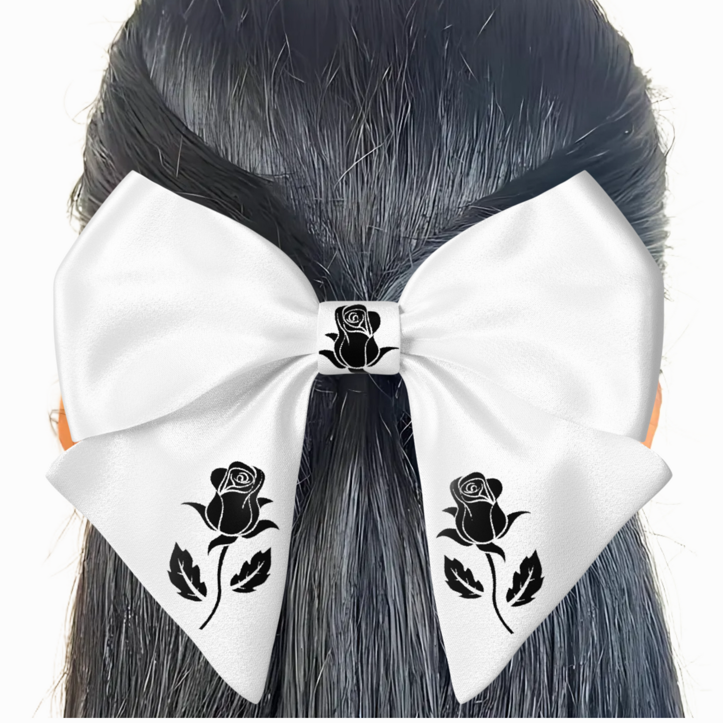 White Hair Bow clip with Roses and Pearls