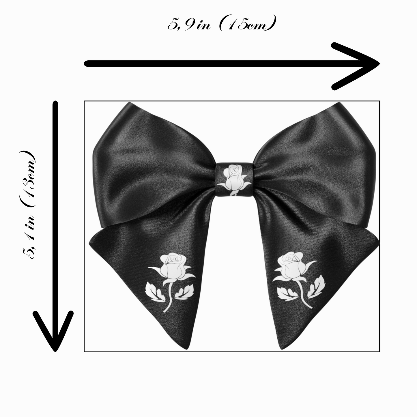 Black Hair Bow clip with Roses and Pearls