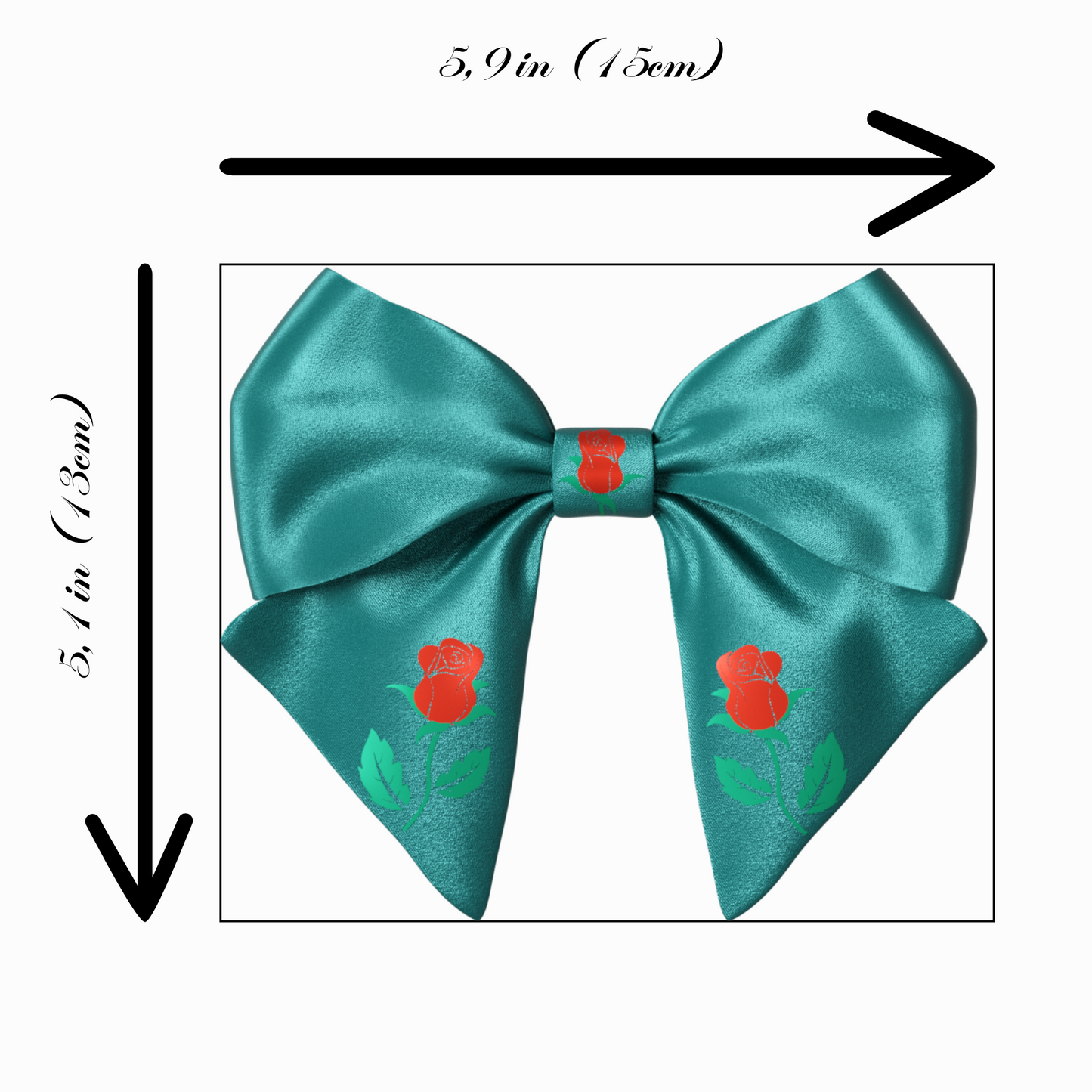 Green Hair Bow clip with Roses and Pearls