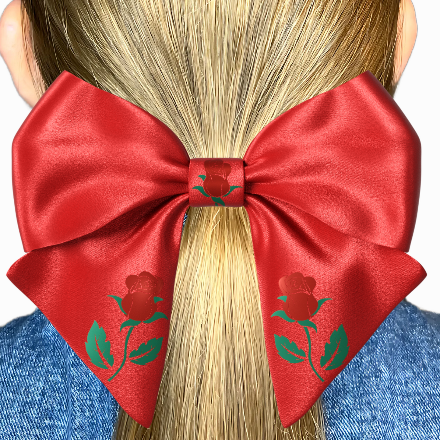 Red Hair Bow clip with Roses and Pearls