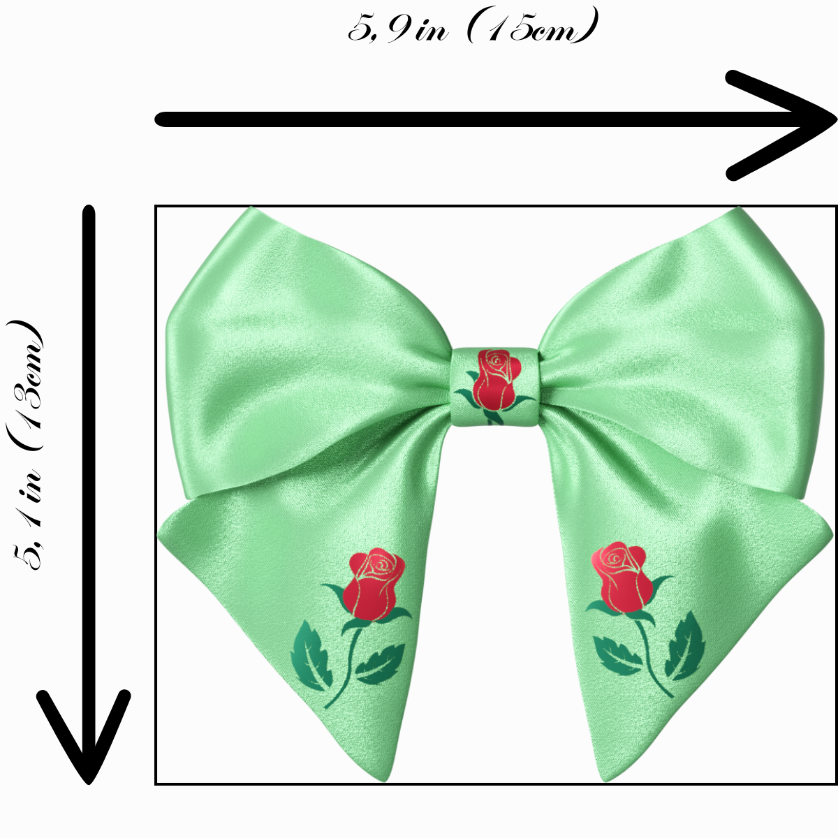 Green Hair Bow clip with Roses and Pearls