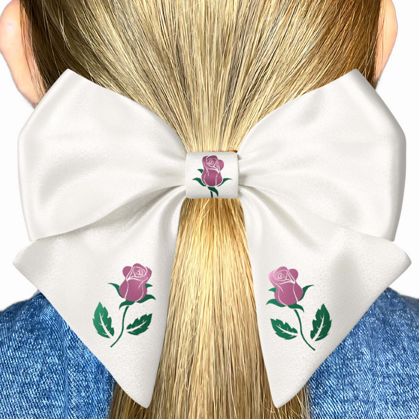 White Hair Bow clip with Roses and Pearls