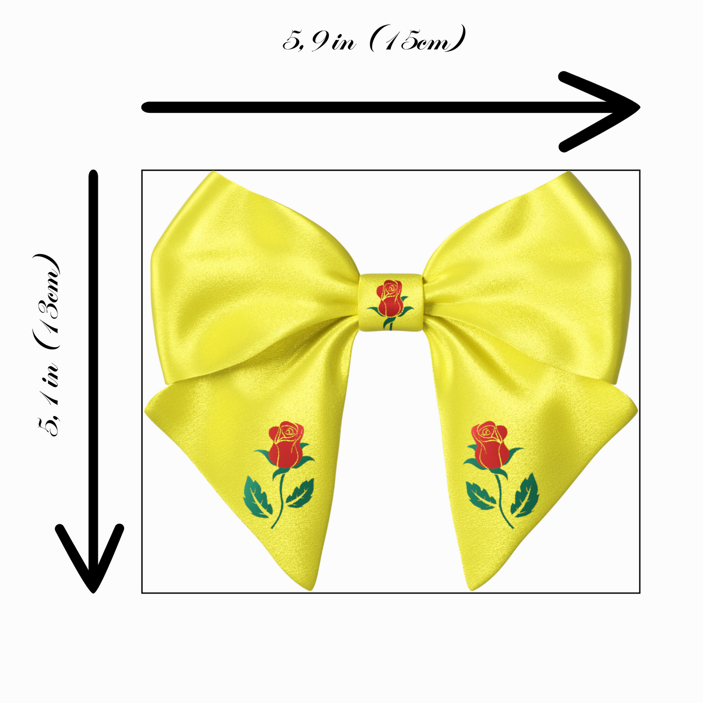 Yellow Hair Bow clip with Roses and Pearls