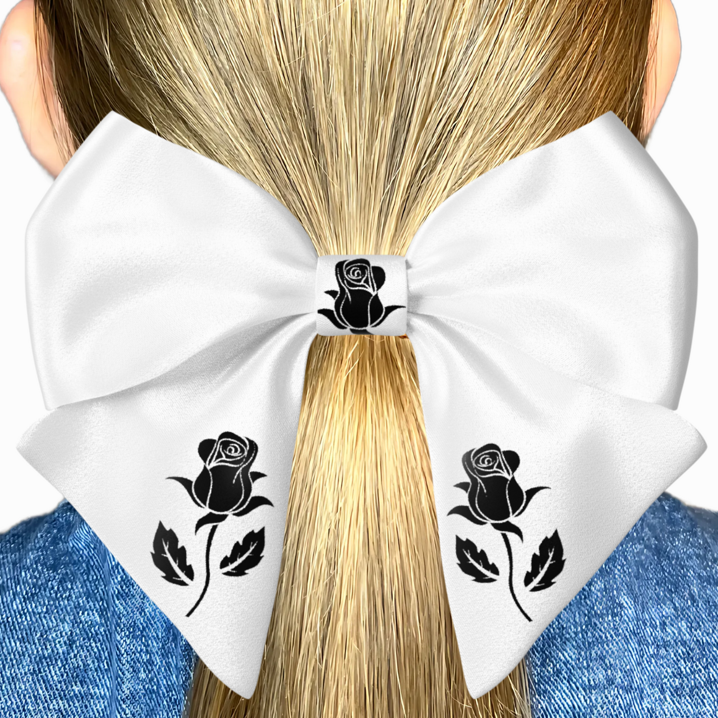 White Hair Bow clip with Roses and Pearls