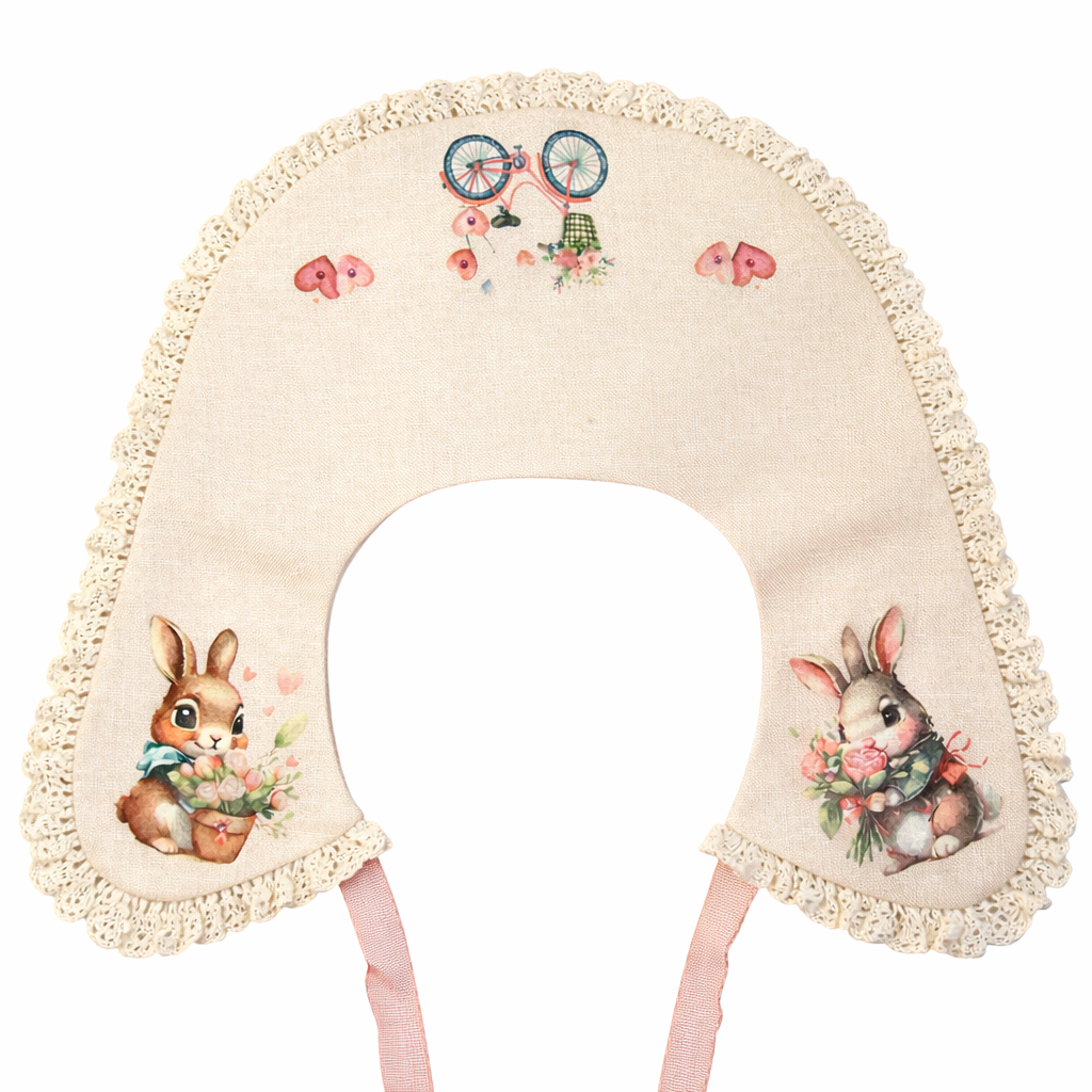 Decorative linen collar for girls with lace and Easter bunnies