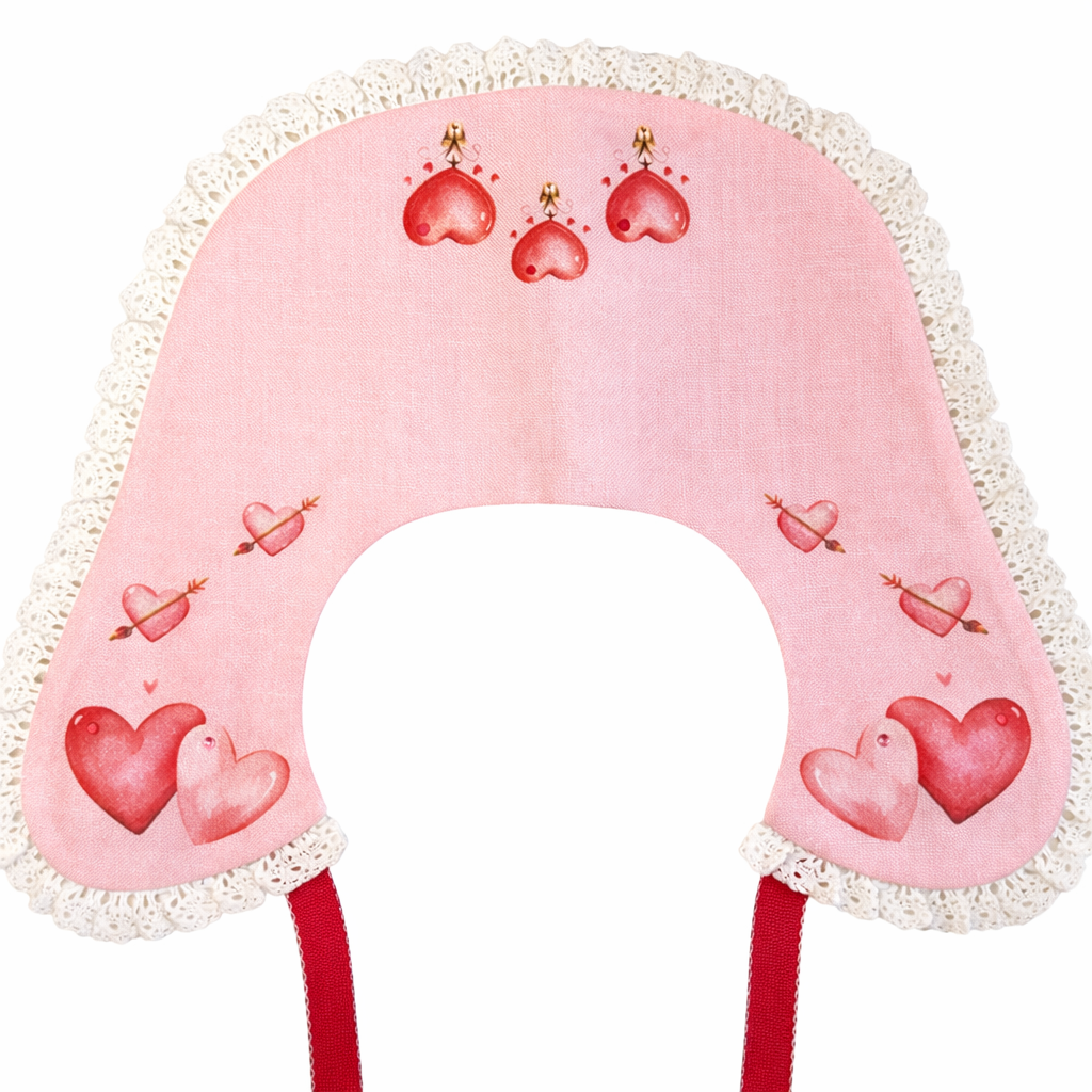 Decorative linen collar for girls with lace and Valentine's Day hearts