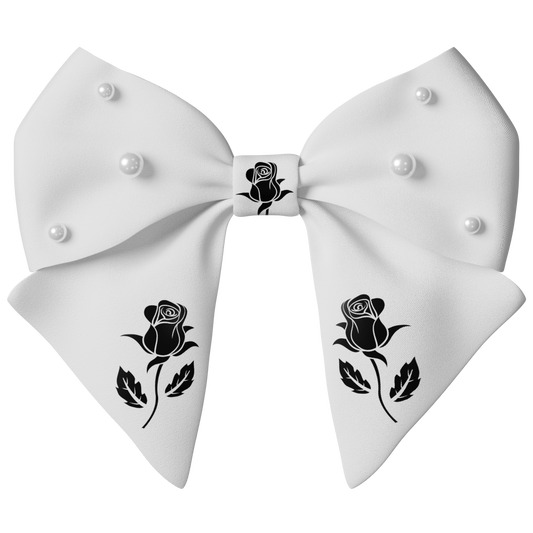 White Hair Bow clip with Roses and Pearls