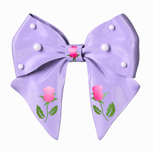Purple Hair Bow clip with Roses and Pearls