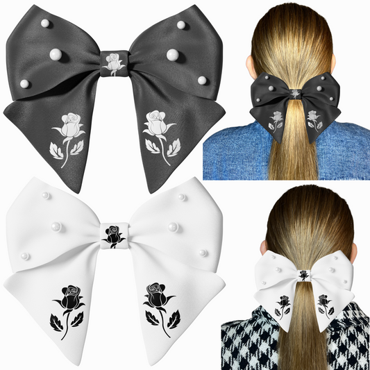 Hair bows Black & White Satin Set